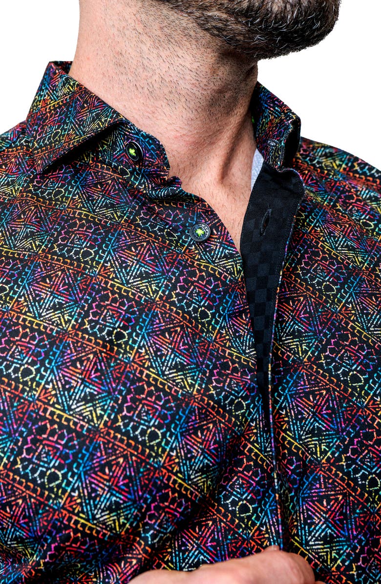 Maceoo Einstein Diamond Medallion Contemporary Fit Button-Up Shirt, Alternate, color, Blue Multi