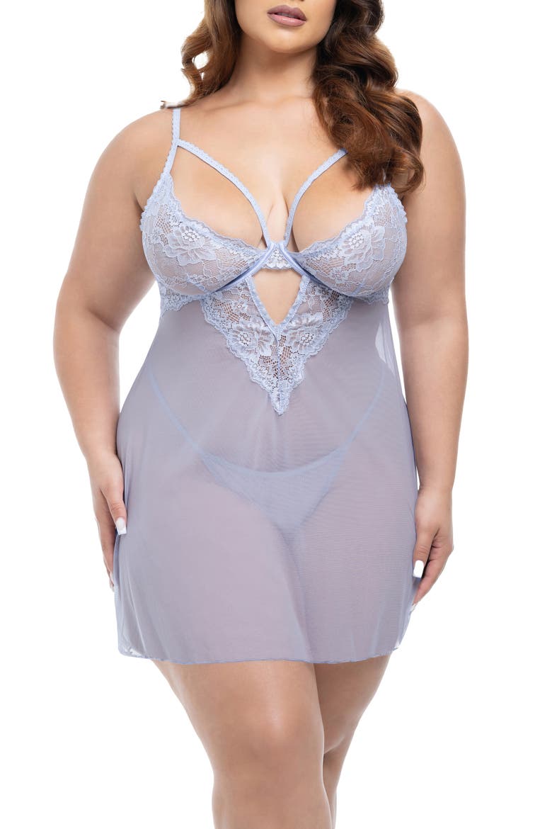 Elsie Babydoll Teddy & G-String Set, Main, color, BRUNNERA BLUE