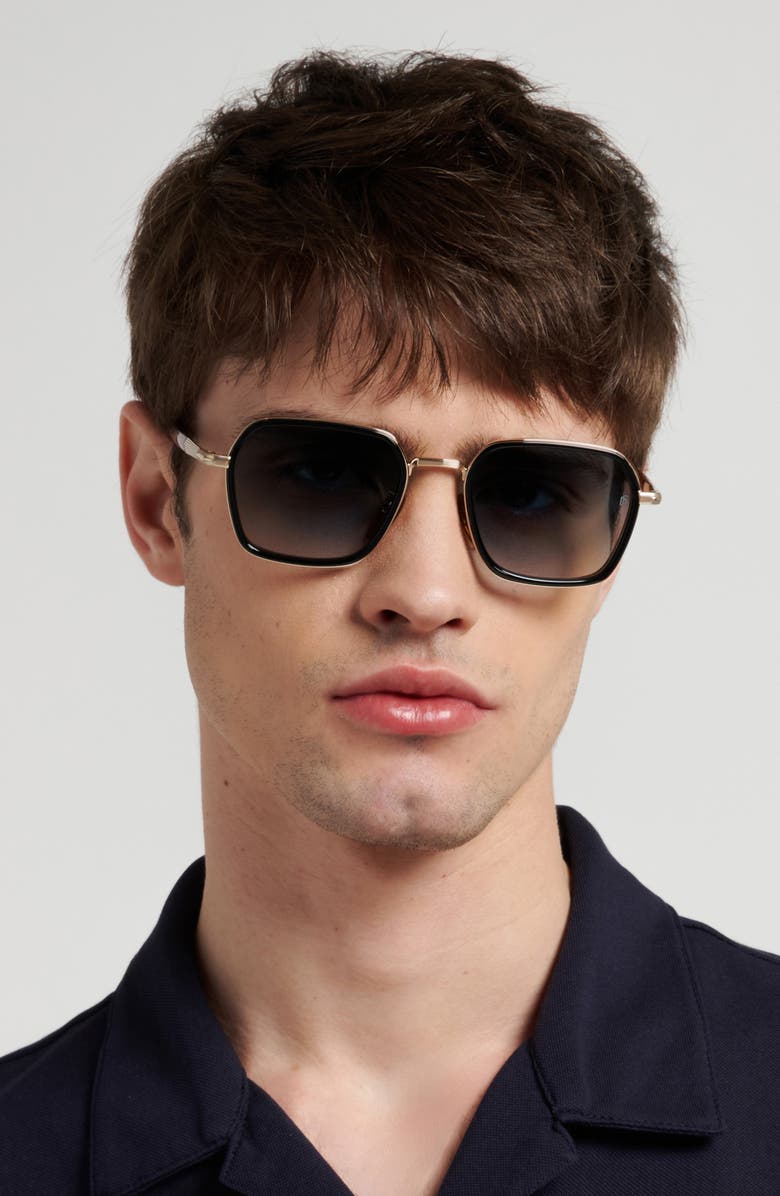 David Beckham Eyewear 53mm Square Sunglasses, Alternate, color, Gold Black/ Blsf Gdsp