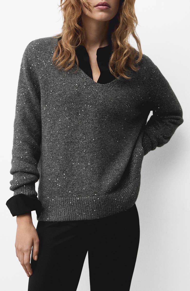 MANGO Sequin V-Neck Sweater, Main, color,