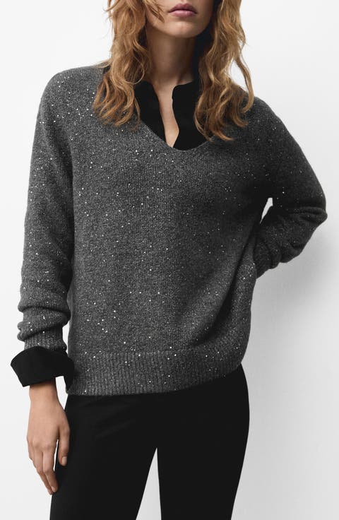 Sequin V-Neck Sweater