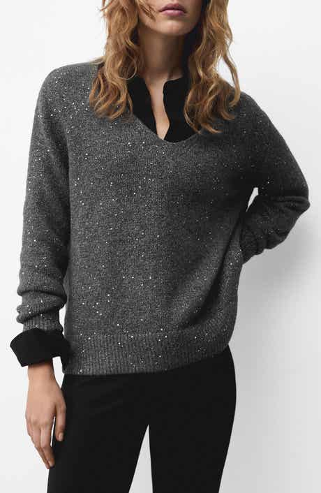 MANGO Sequin V-Neck Sweater