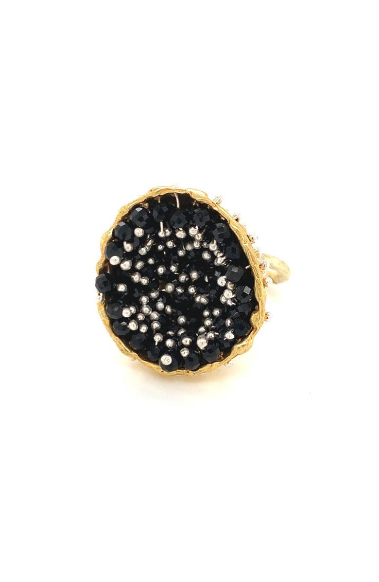 Esin Akan Dance of Stamens Medium Ring, Gold Plate Hollow Bezel with Black Spinel, Alternate, color, Gold Plated