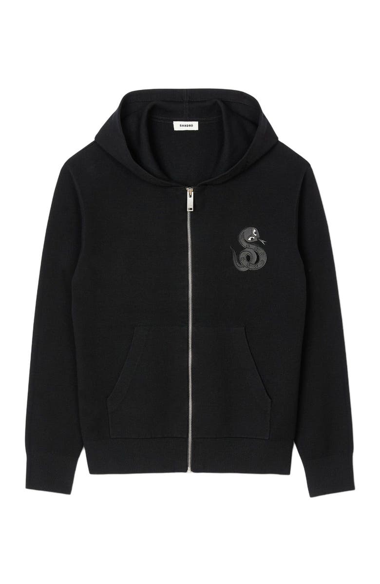 SANDRO Zip-up cardigan with snake detail, Alternate, color,