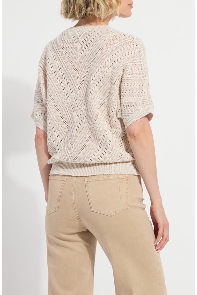 Francesca Pointelle Elbow Sleeve Linen & Cotton Sweater, Alternate, color, ECRU/ KHAKI