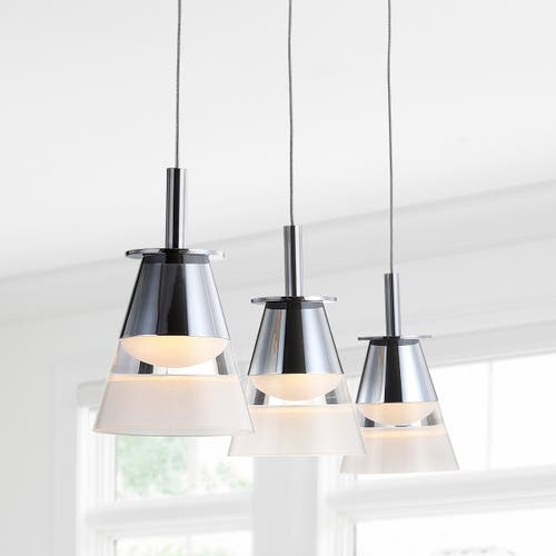 Jonathan Y Alain 3-light Adjustable Cascading Metal Integrated Linear Led Pendant In Silver