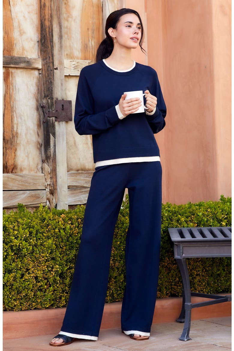 Contrast Trim Crewneck Sweater, Alternate, color, NAVY W/ CREAM