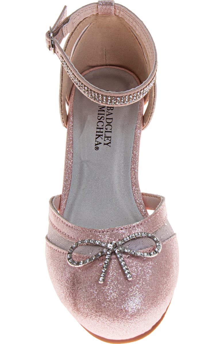 Badgley Mischka Collection Kids' Crystal Bow Ankle Strap Pump, Alternate, color, Pink