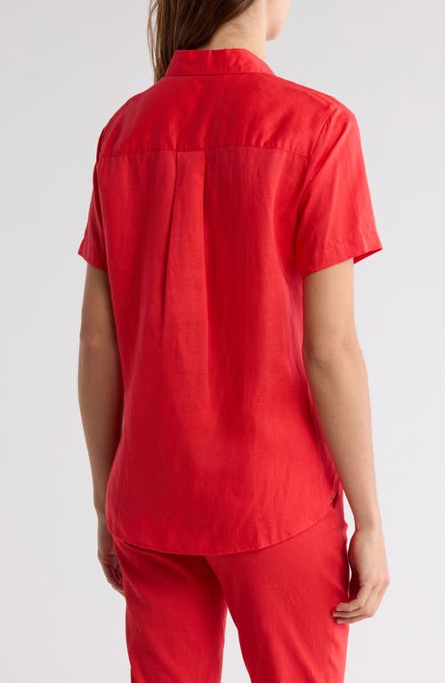Theory Hekanina Linen Blend Button-up Shirt In Red