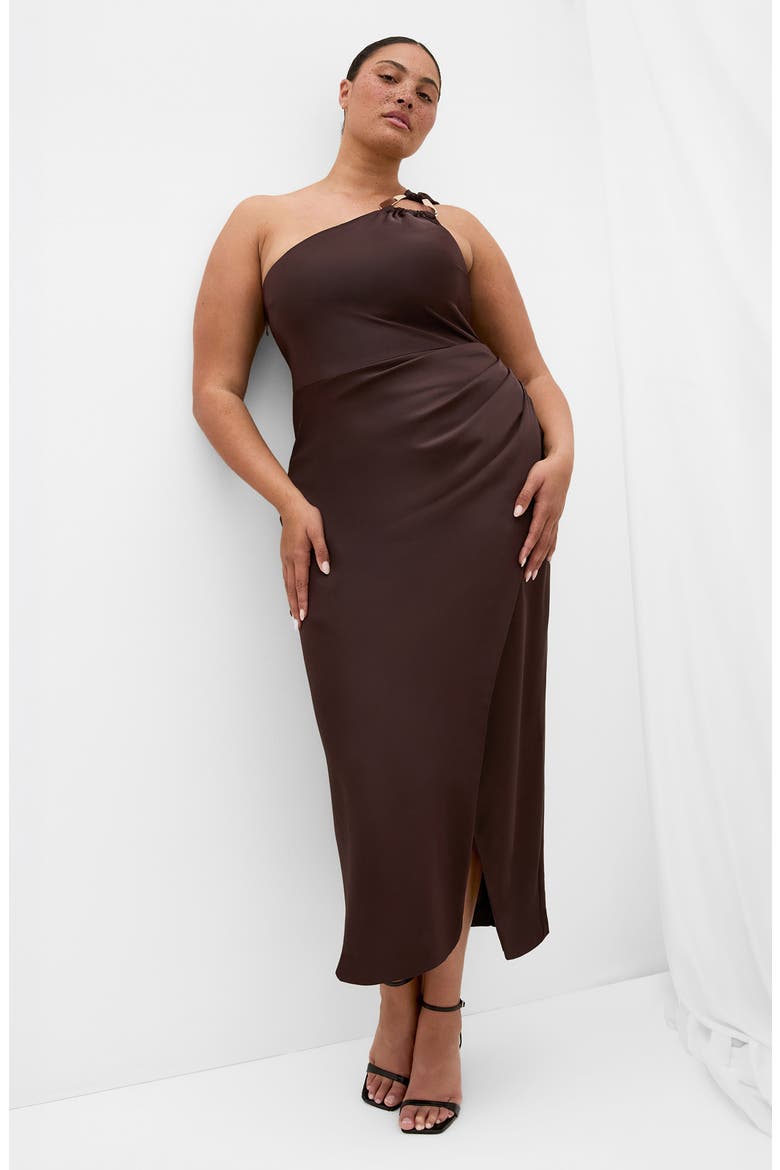 Jayne One-Shoulder Dress, Alternate, color, CHOCOLATE