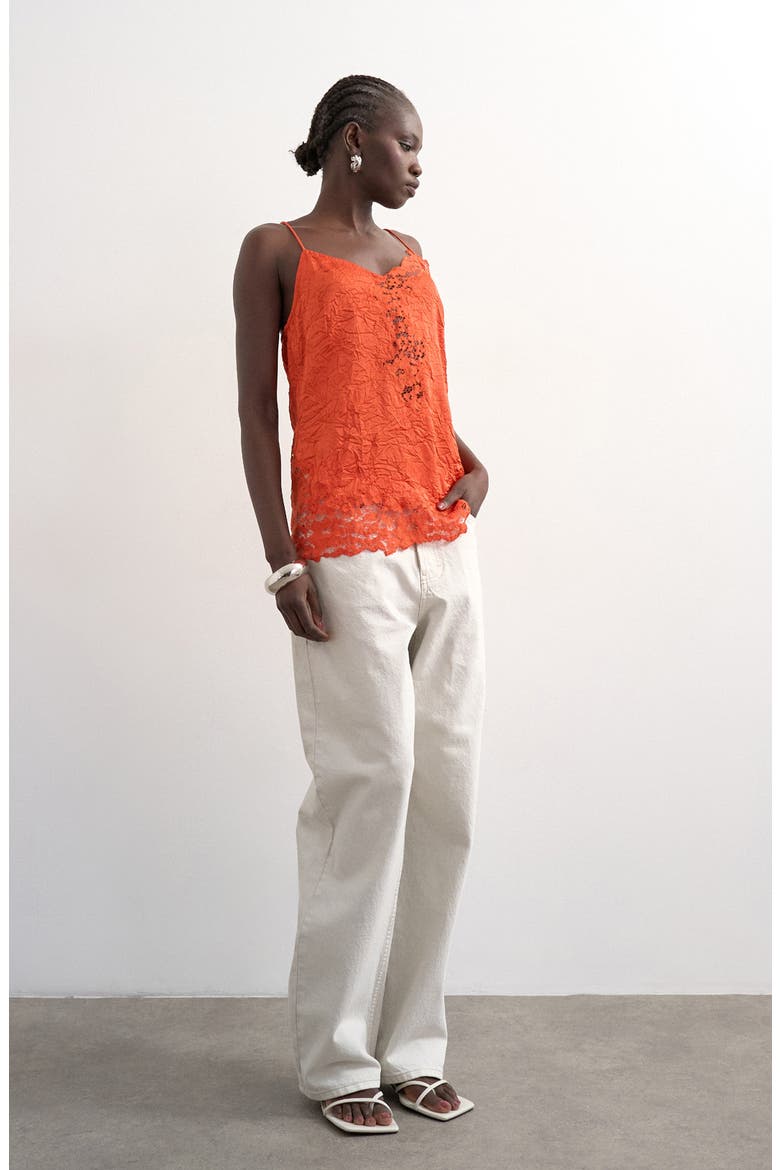 Floral Lace Crinkle Satin Top, Alternate, color, COPPER