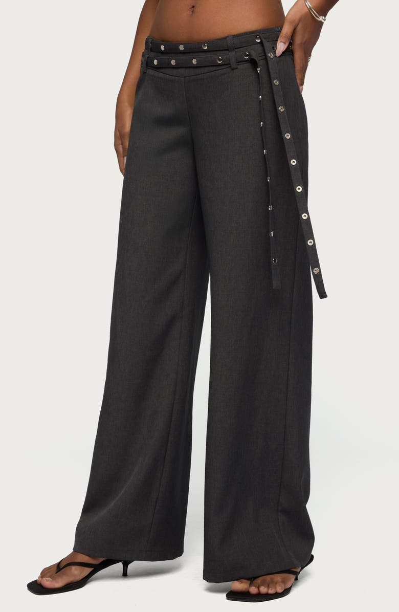 EDIKTED Cruz Double Belt Low Rise Wide Leg Baggy Pants, Alternate, color, 