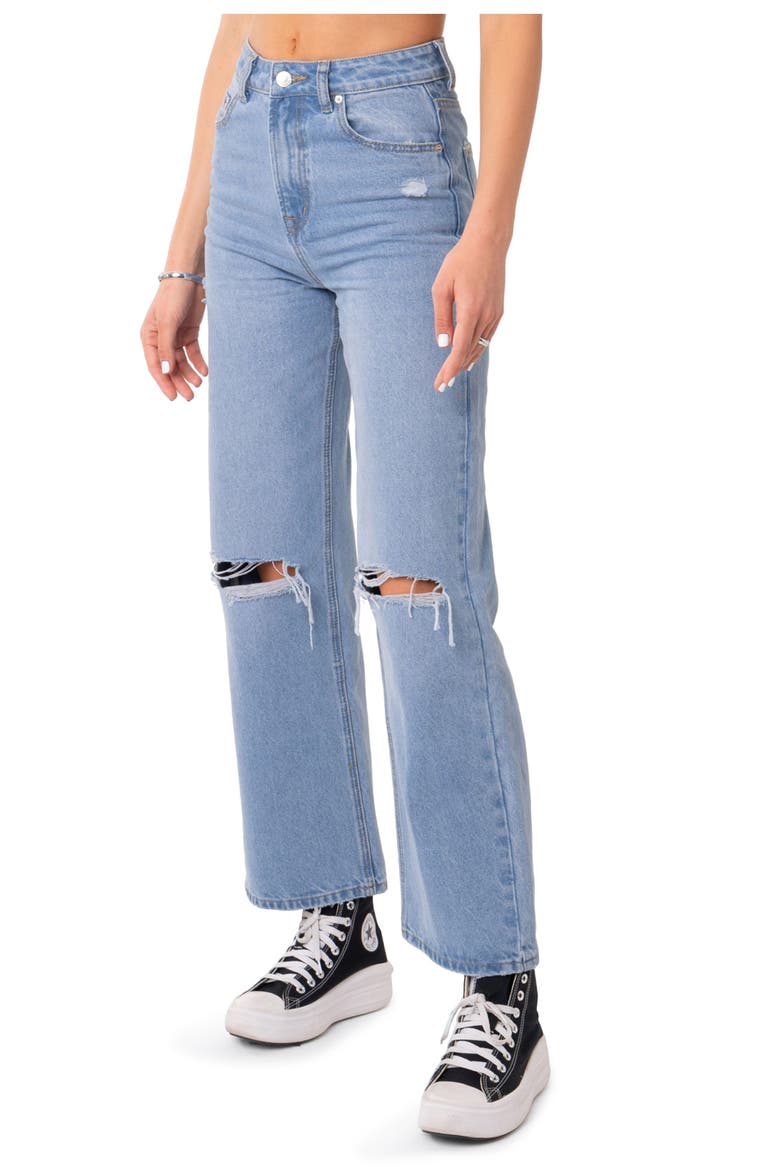 Lori Ripped High Waist Wide Leg Jeans, Alternate, color, BLUE