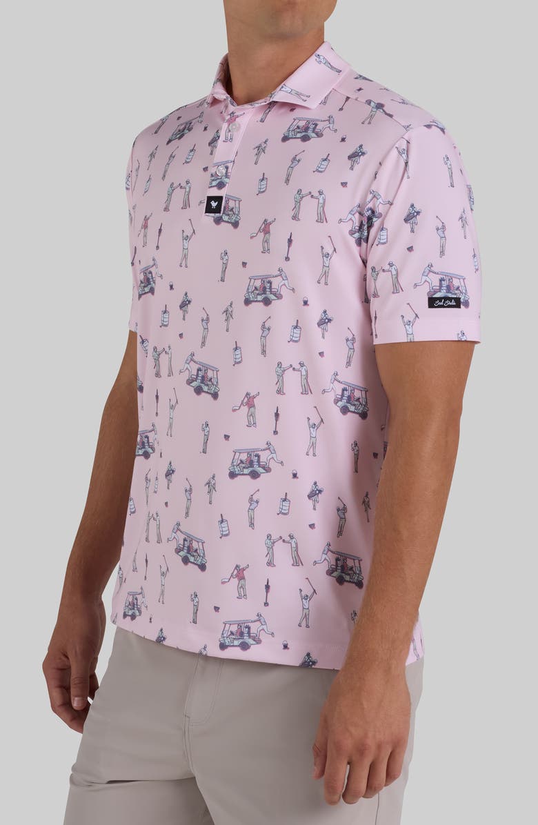 Bad Birdie Golfer Print Performance Golf Polo, Alternate, color, The Boys - Frosty Petal