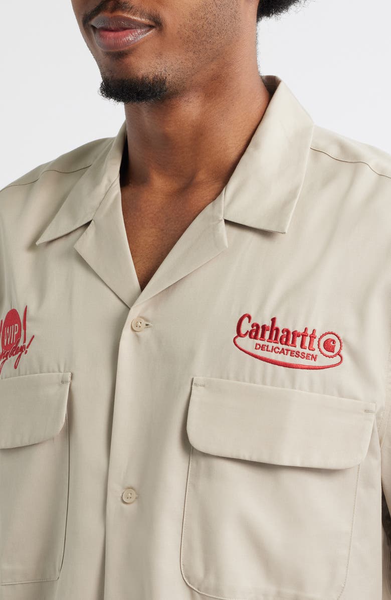 Carhartt Work In Progress Deli Embroidered Short Sleeve Cotton Button-Up Shirt, Alternate, color, Fleur De Sel / Desire