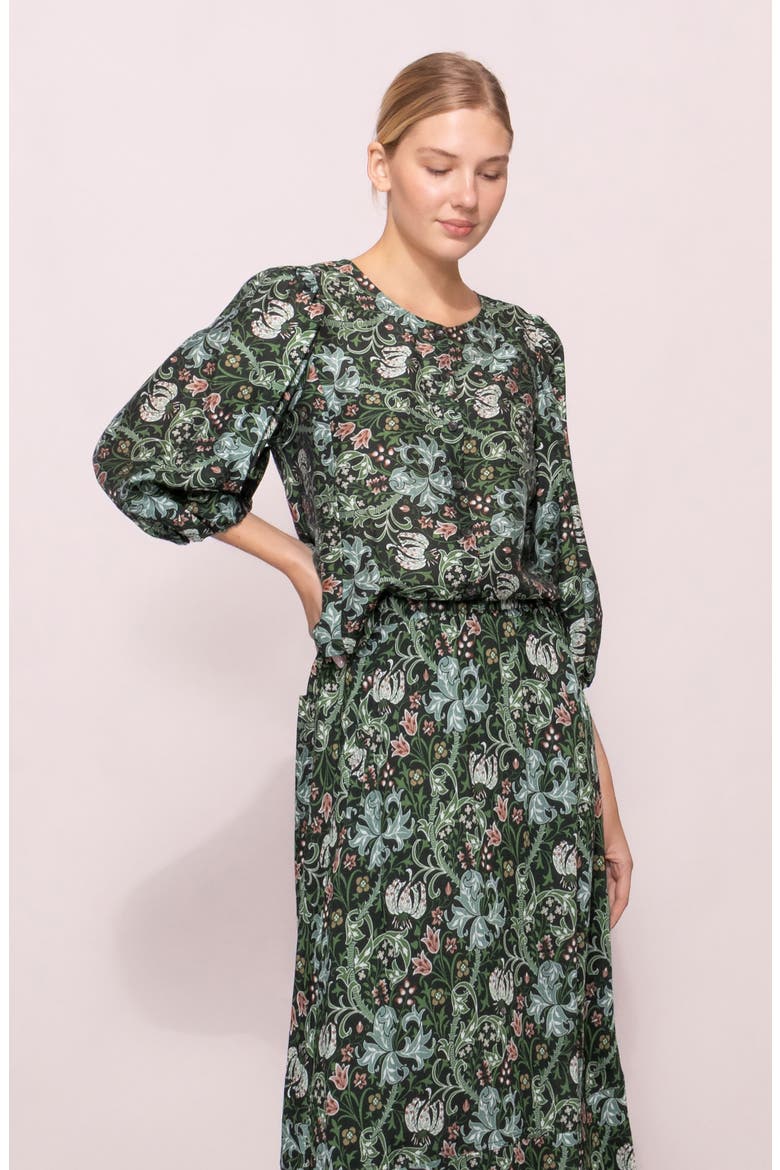 Puff Sleeve Button-Up Shirt, Alternate, color, GREEN MULTI