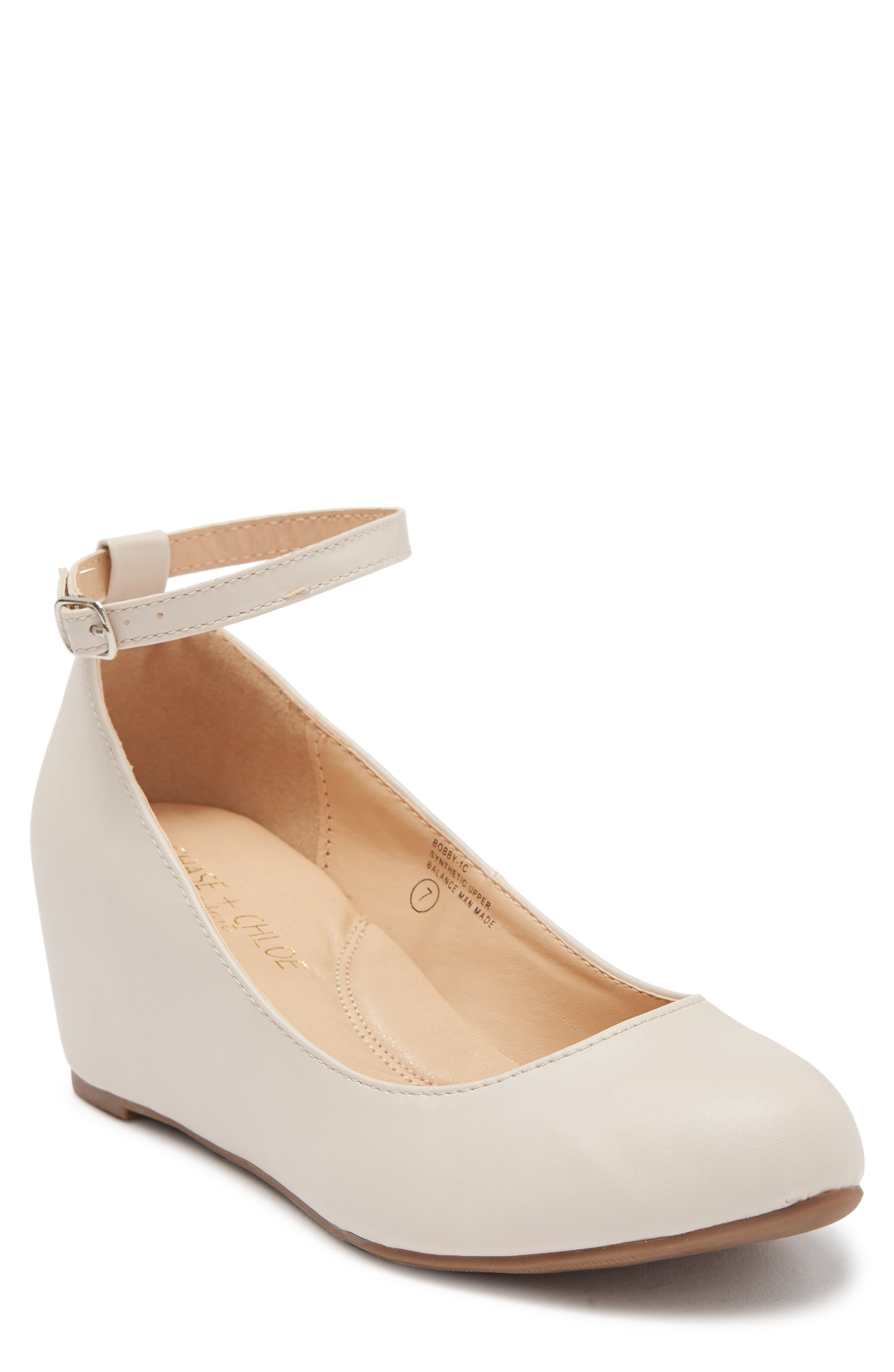 CHASE AND CHLOE Chase & Chloe Ankle Strap Wedge Pump, Main, color, 