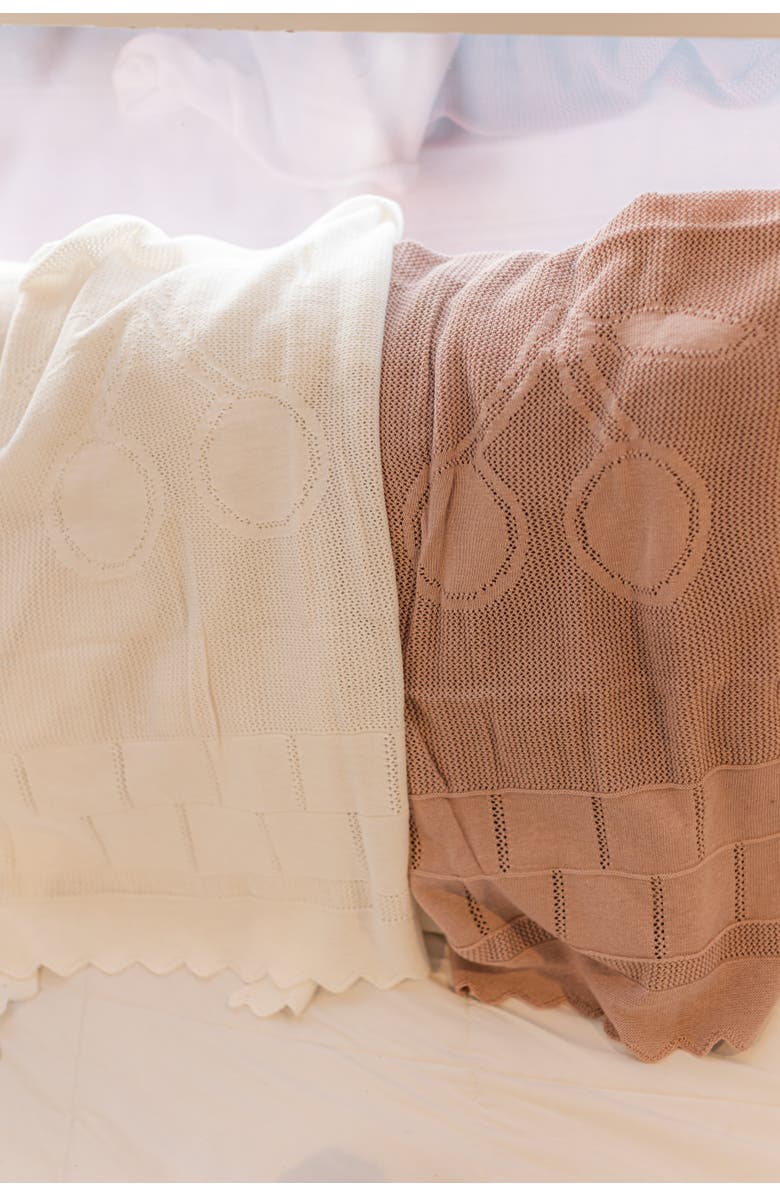 Little Fragile Cherry Print Lace Knit Blanket, Alternate, color, Off White