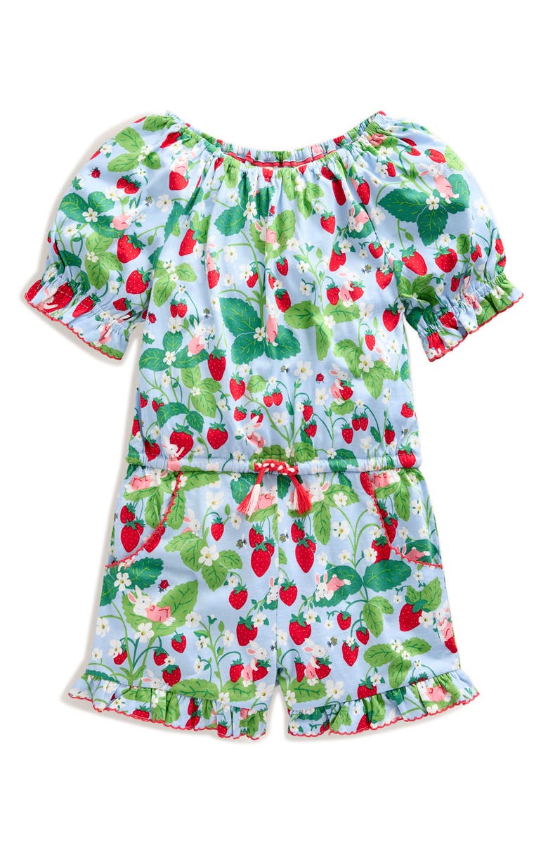Mini Boden Kids' Strawberry Print Puff Sleeve Romper, Main, color,