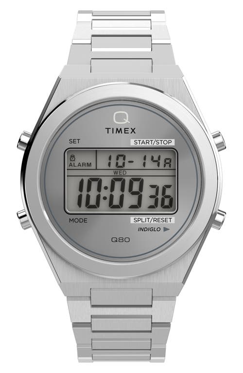 Timex ® Q Continental Q80 Digital Bracelet Watch, 39mm In Silver