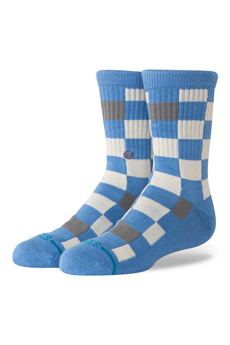 Kids' Chef Check Stretch Cotton Blend Crew Socks, Alternate, color, CAPRI BLUE