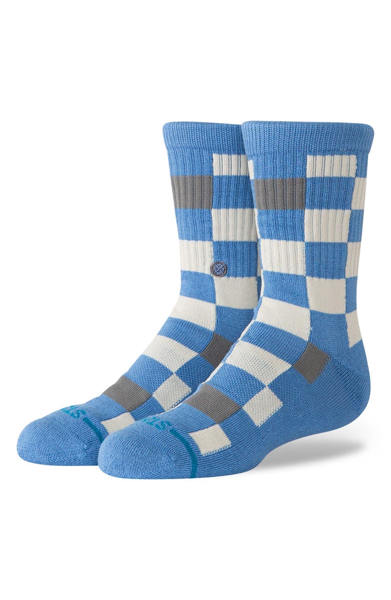 Stance Kids' Chef Check Stretch Cotton Blend Crew Socks, Alternate, color, Capri Blue