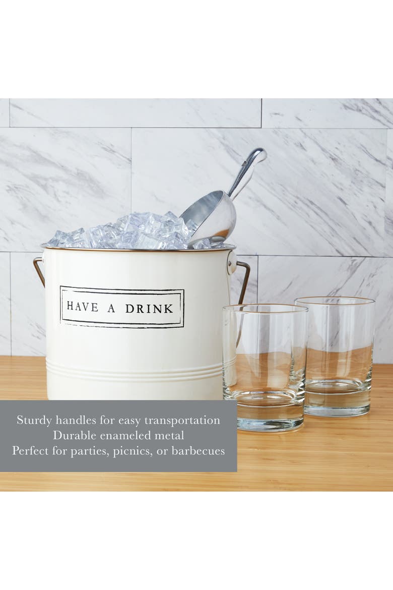 Have A Drink Metal Ice Bucket with Scoop, Alternate, color, White