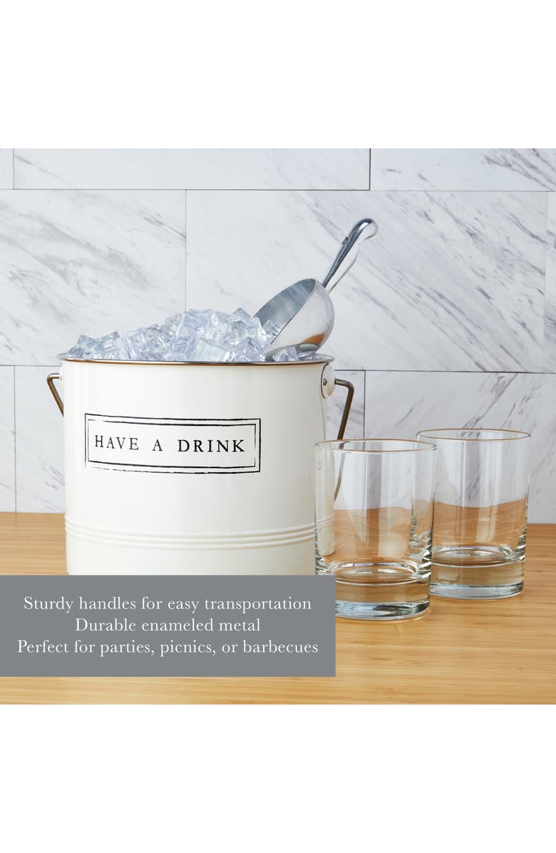 TWINE Have A Drink Metal Ice Bucket with Scoop, Alternate, color, White