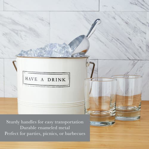 Twine Have A Drink Metal Ice Bucket With Scoop In White