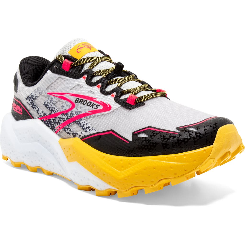 Brooks Caldera 7 Trail Running Shoe In Lunar Rock/lemon Chrome/black