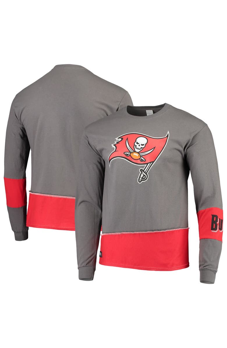 REFRIED APPAREL Men's Refried Apparel Pewter/Red Tampa Bay Buccaneers Sustainable Upcycled Angle Long Sleeve T-Shirt, Main, color, Pewter