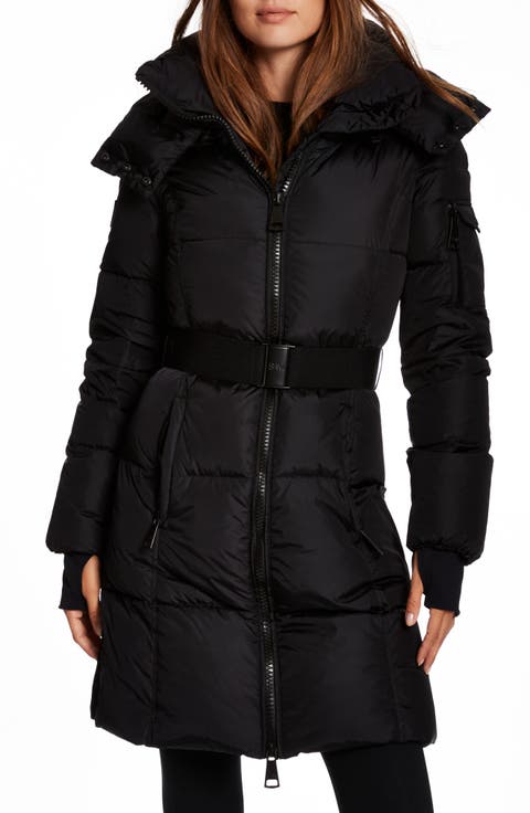Noho Belted Down Puffer Coat with Removable Hood