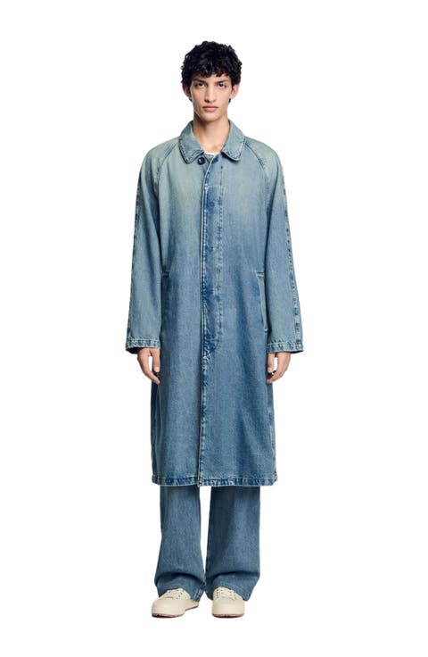 Long faded denim coat