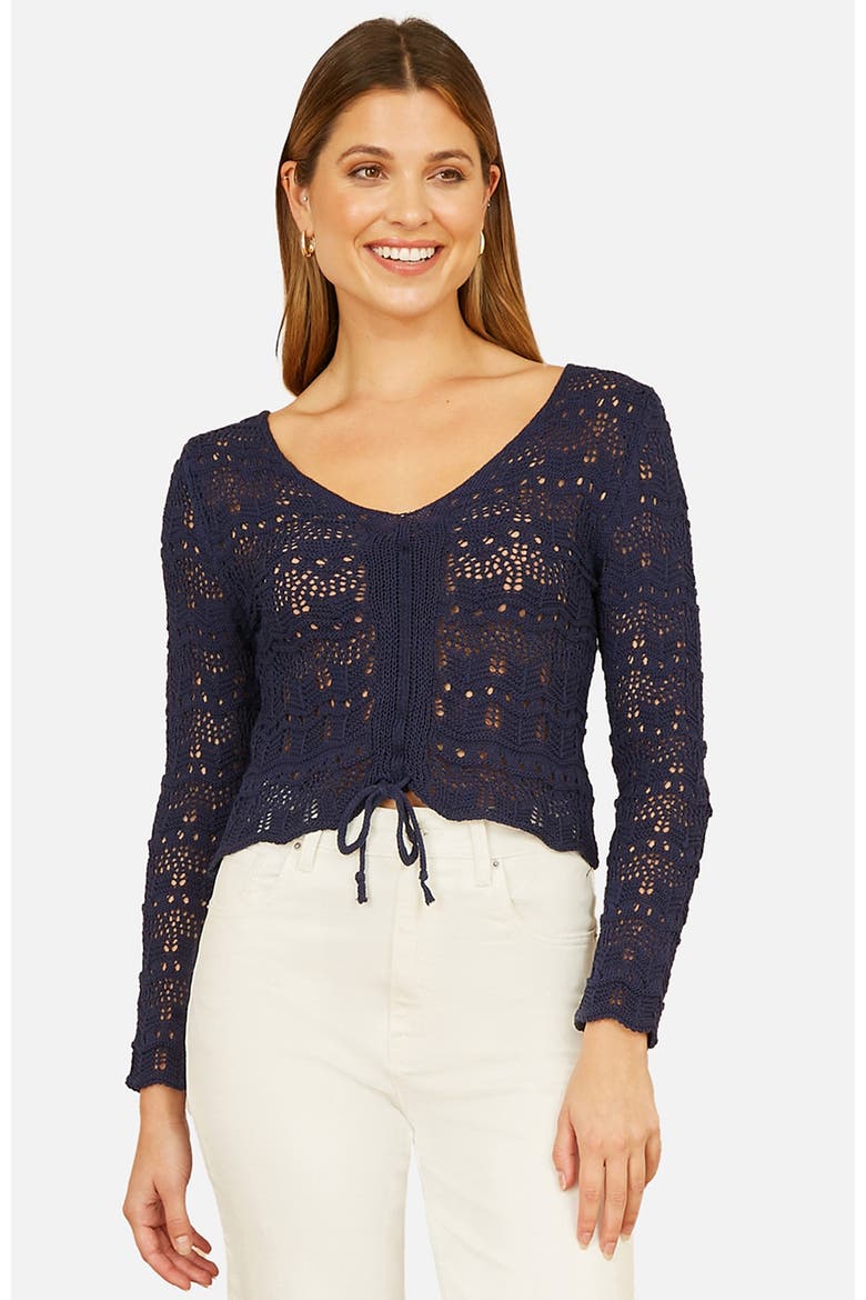 Front Ruched Crochet Top, Main, color, Navy