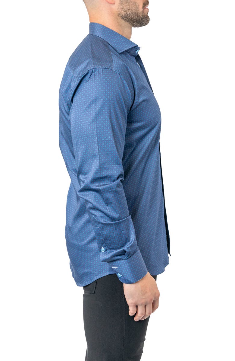 Maceoo Einstein Stretchstamped 01 Blue Contemporary Fit Button-Up Shirt, Alternate, color, Blue