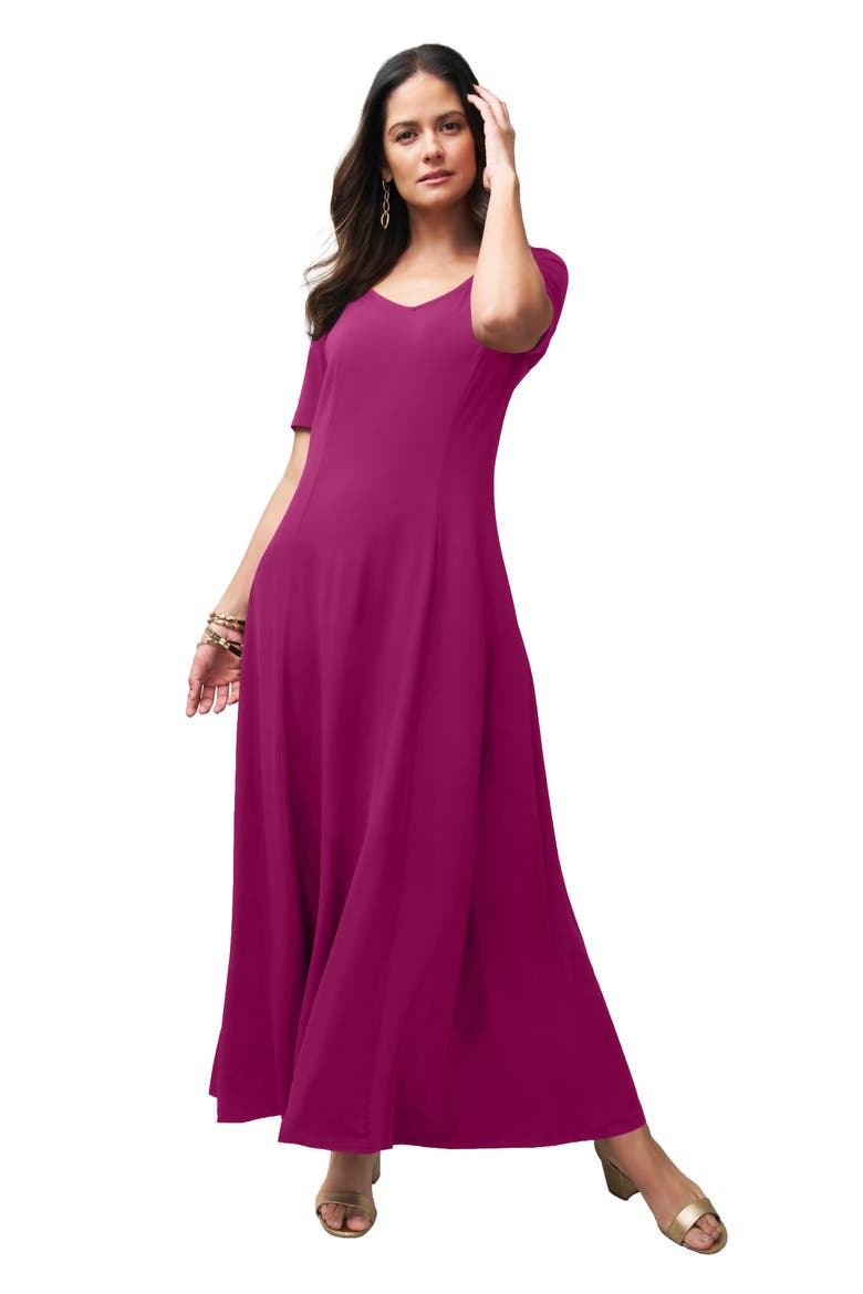 Stretch Knit Sweetheart Maxi Dress, Main, color, RASPBERRY