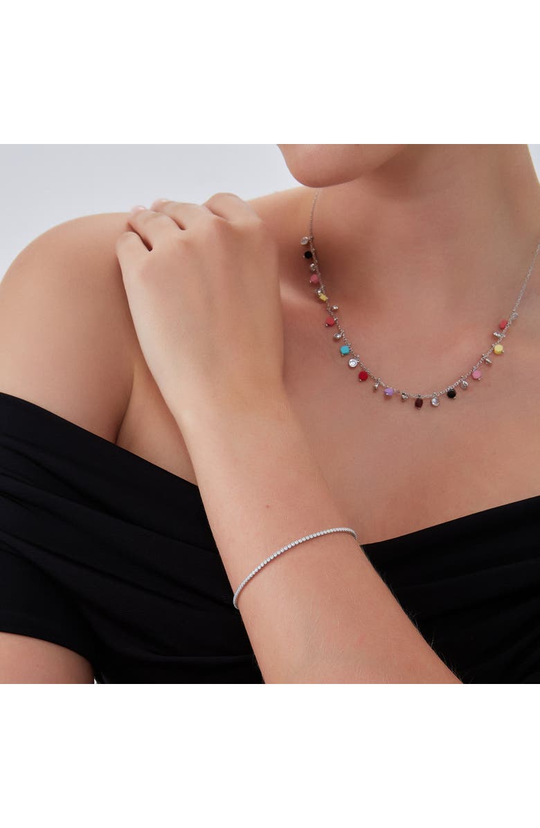 Spero London White Fine Opal Tennis Bracelet In Sterling Silver & Adjustable, Alternate, color, Silver