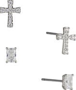 Nadri Cross & Baguette Cut Stud Earrings Set