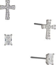 Nadri Cross & Baguette Cut Stud Earrings Set
