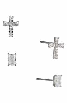 Nadri Cross & Baguette Cut Stud Earrings Set
