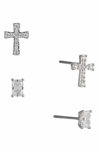 Nadri Cross & Baguette Cut Stud Earrings Set