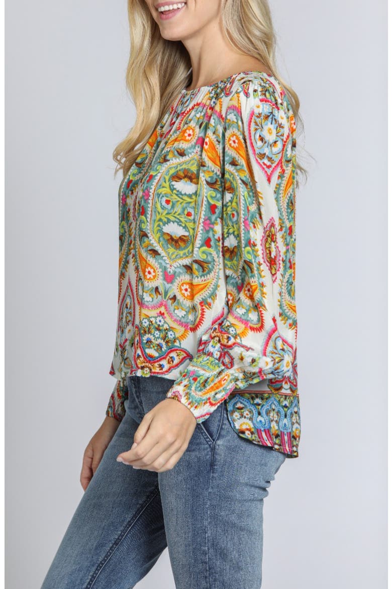 Print Blouson Sleeve Top, Alternate, color, GREEN MULTI