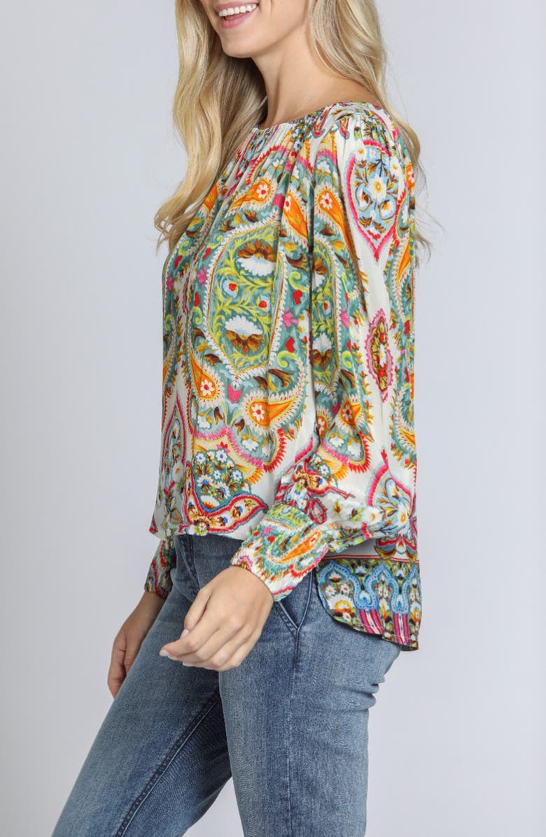 APNY Ikat Print Blouson Sleeve Top, Alternate, color, Green Multi