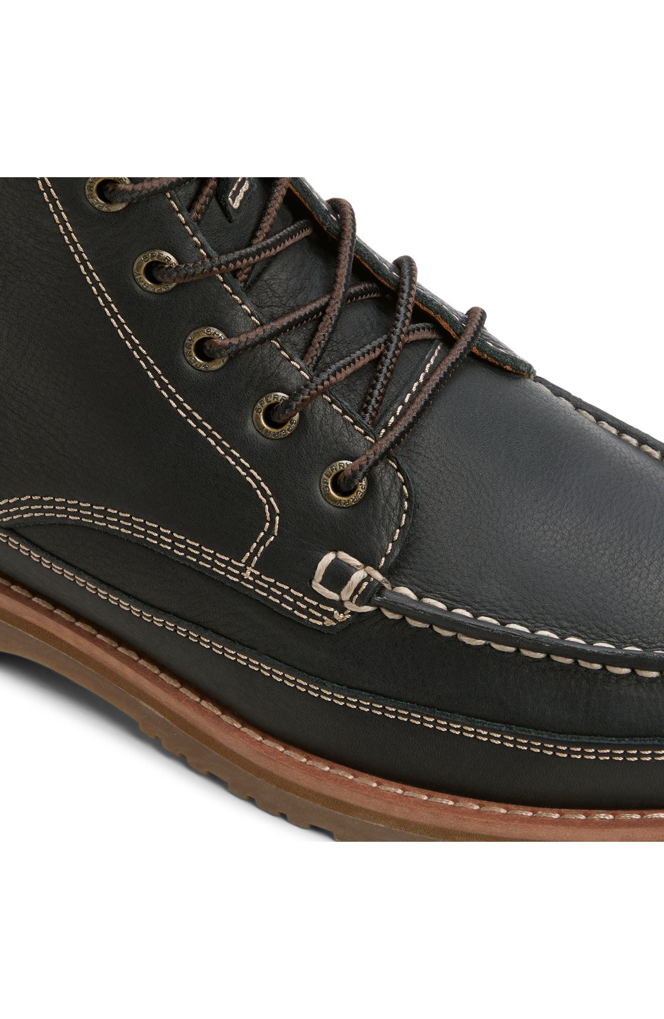 Mini Lug Moc Leather Boot, Alternate, color, BLACK