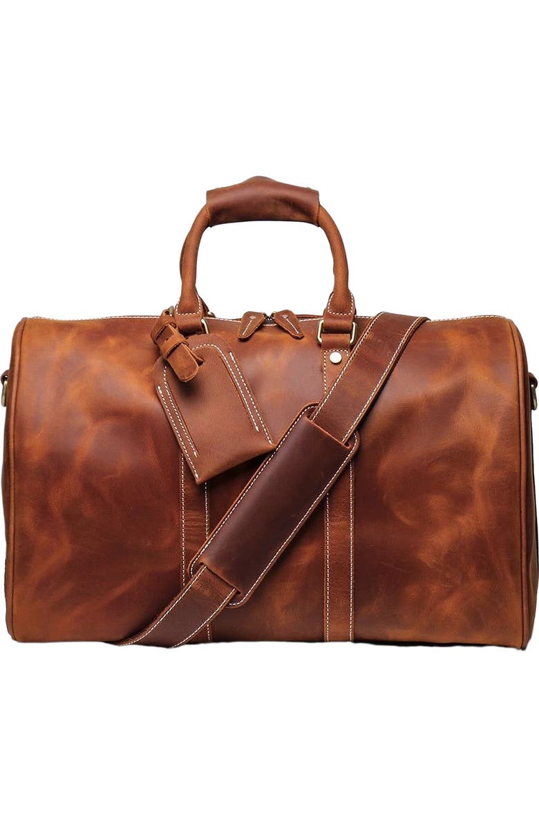 STEEL HORSE LEATHER The Brandt Weekender | Small Leather Duffle Bag, Main, color, Brown