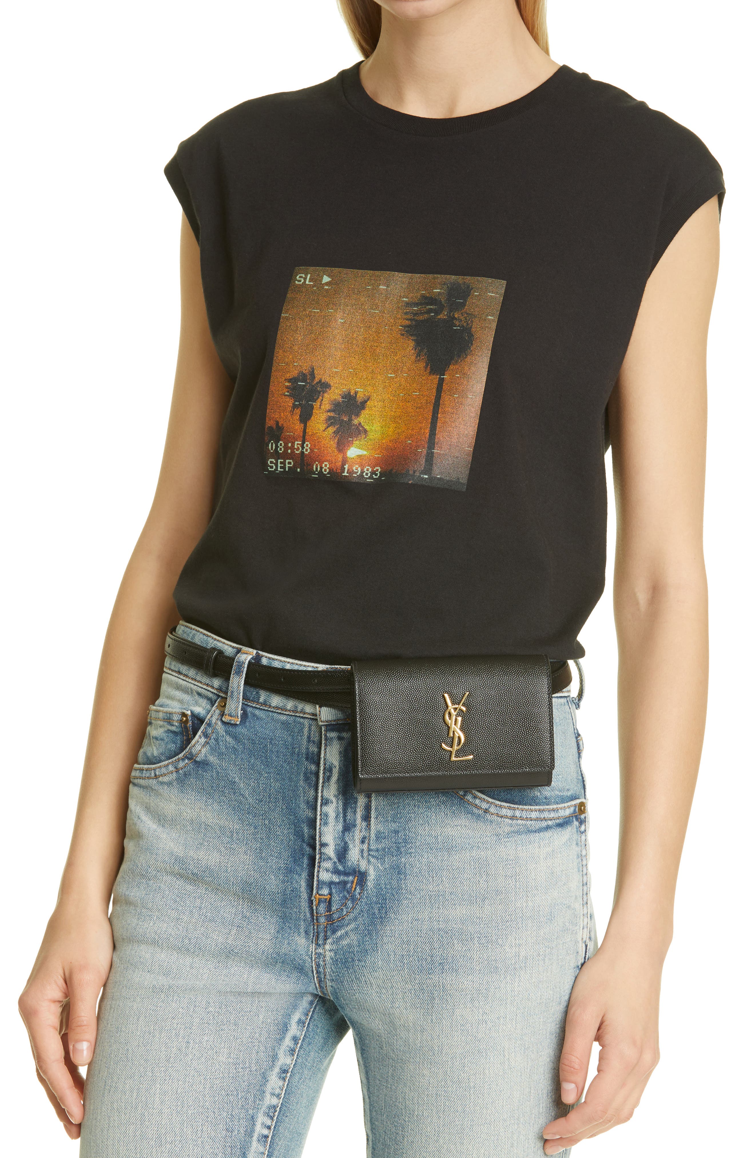 Saint Laurent Leather Belt Bag, Alternate, color, 