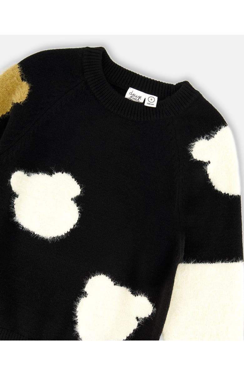 Deux par Deux Knitted Sweater with Bear Intarsia, Alternate, color, Black