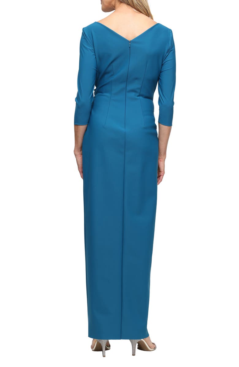 Alex Evenings Chain Detail Surplice Neckline Contour Gown, Alternate, color, Mid Teal