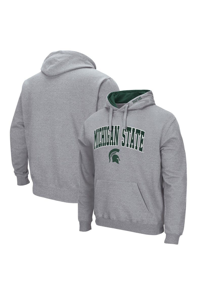 Men's Colosseum Heather Gray Michigan State Spartans Arch & Logo 3.0 Pullover Hoodie, Main, color, Heather Gray