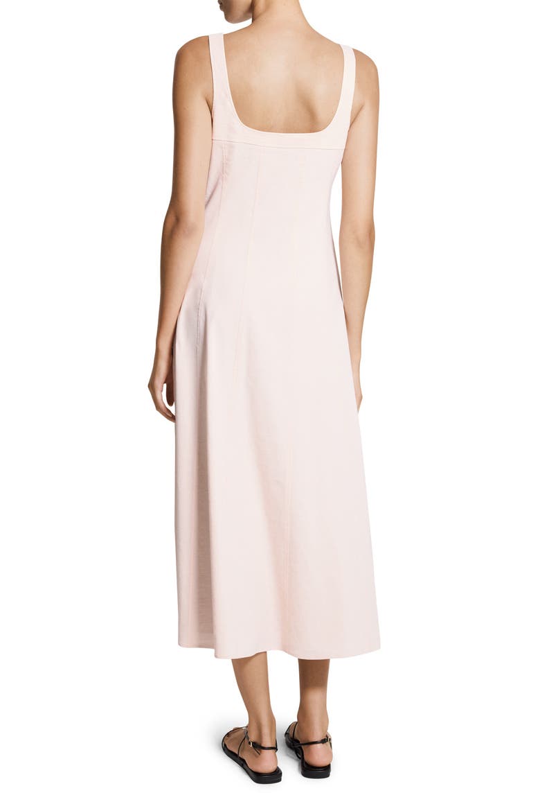 Square Neck Stretch Linen Blend Midi Dress, Alternate, color, WARM PINK - XKE